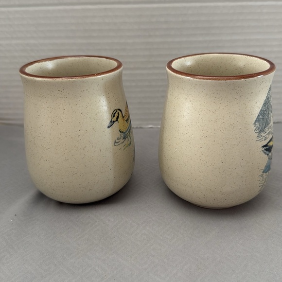 Set of 2 Vintage Teal and Mallard Duck Design Stoneware Mugs Cups Speckled - Picture 6 of 12